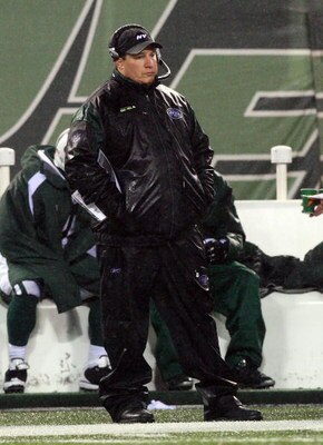 EAST RUTHERFORD, NJ - NOVEMBER 30:  Head coach Eric Mangini of the New York Jets looks on late in the game against the Denver Broncos on November 30, 2008 at Giants Stadium in East Rutherford, New Jersey. The Broncos defeated the Jets 34-17.  (Photo by Ji
