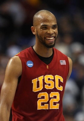 MINNEAPOLIS - MARCH 20:  Taj Gibson #22 of the USC Trojans smiles on court after USC's 72-55 win against the Boston College Eagles during the first round of the NCAA Division I Men's Basketball Tournament at the Hubert H. Humphrey Metrodome on March 20, 2