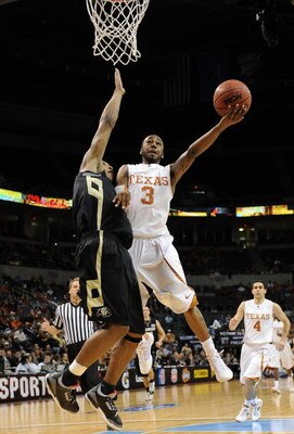 OKLAHOMA CITY - MARCH 11:  A.J. Abrams #3 of the Texas Longhorns takes a shot against Jermyl Jackson-Wilson of the Colorado Buffaloes during the Phillips 66 Big 12 Men's Basketball Championship at the Ford Center March 11, 2009 in Oklahoma City, Oklahoma.