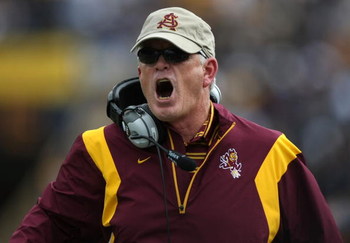 BERKELEY, CA - OCTOBER 04:  Head coach Dennis Erickson of the Arizona State Sun Devils yells against the California Golden Bears during an NCAA football game at Memorial Stadium on October 4, 2008 in Berkeley, California.  (Photo by Jed Jacobsohn/Getty Im