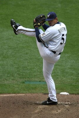 MILWAUKEE - MAY 14: Trevor Hoffman #51 of the Milwaukee Brewers prepares to throw in the 9th inning against the Florida Marlins on May 14, 2009 at Miller Park in Milwaukee, Wisconsin. The Brewers defeated the Marlins 5-3. (Photo by Jonathan Daniel/Getty I