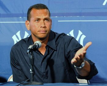 TAMPA - FEBRUARY 17:  Infielder Alex Rodriguez of the New York Yankees pauses during a press conference about his performance enhancing drug use February 17, 2008 at the George Steinbrenner complex in Tampa,   (Photo by Al Messerschmidt/Getty Images)