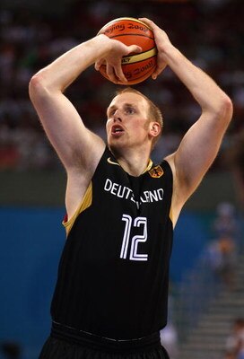 BEIJING - AUGUST 12:  Chris Kaman #12 of Germany shoots a free throw against Greece during the preliminary round of the basketball event held at the Beijing Olympic Basketball Gymnasium during Day 4 of the Beijing 2008 Olympic Games on August 12, 2008 in 