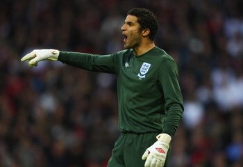 LONDON - MARCH 28:  Goalkeeper David James of England shouts instructions during the International Friendly match between England and Slovakia at Wembley Stadium on March 28, 2009 in London, England.  (Photo by Jamie McDonald/Getty Images)