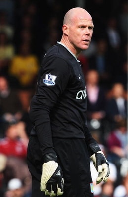 LONDON, ENGLAND- MAY 09: Aston Villa goalkeeper Brad Friedel looks on during the Barclays Premier League match between Fulham and Aston Villa at Craven Cottage on May 9, 2009 in London, England. (Photo by Bryn Lennon/Getty Images)