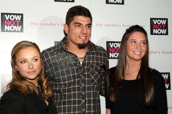 NEW YORK - MAY 06:  Actress Hayden Panettiere, Baseball player Matt Garza of the Tampa Bay Rays and Bristol Palin attend the Candie�s Foundation town hall meeting on teen pregnancy prevention at TheTimesCenter on May 6, 2009 in New York City.  (Photo by B