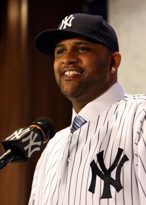 NEW YORK - DECEMBER 18:  CC Sabathia talks to the media during a press conference to announce his signing to the New York Yankees at Yankee Stadium on December 18, 2008  in the Bronx borough of New York City.  (Photo by Nick Laham/Getty Images)
