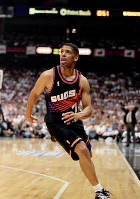 25 Apr 2000: Kevin Johnson #7 of the Phoenix Suns runs on the court during the NBA Western Conference Playoffs Round One Game against the San Antonio Spurs at The Alomodome in San Antonio, Texas. The Spurs defeated the Suns 85-70.   Mandatory Credit: Rona