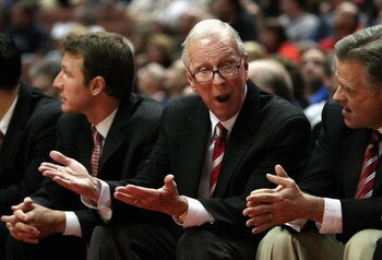 ANAHEIM, CA - DECEMBER 13:  Head coach Steve Fisher of the San Diego State Aztecs reacts during the John R. Wooden Classic game against the Saint Mary's Gaels at Honda Center on December 13, 2008 in Anaheim, California. The Gaels defeated the Aztecs 67-64