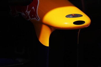 MONTE CARLO, MONACO - MAY 23:  Detail of the Red Bull Racing nose cone is seen in their team garage during the final practice session prior to qualifying for the Monaco Formula One Grand Prix at the Monte Carlo Circuit on May 23, 2009 in Monte Carlo, Mona