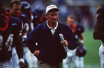 14 Oct 1995: Head Coach George Welch of Virginia University runs along the side line during the Cavaliers 44-30 win over Duke University at Klockner Stadium in Virginia. Mandatory Credit: Doug Pensinger/ALLSPORT