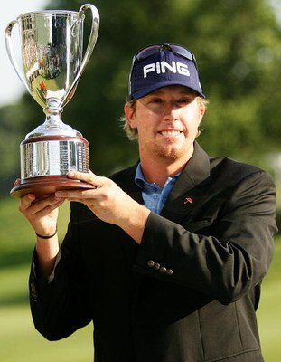 CROMWELL, CT - JUN 24: Hunter Mahan poses with the trophy after winning the Travelers Championship during the final round of the Travelers Championship at the TPC River Highlands on June 24, 2007 in Cromwell, Connecticut.  (Photo by Kyle Auclair/Getty Ima