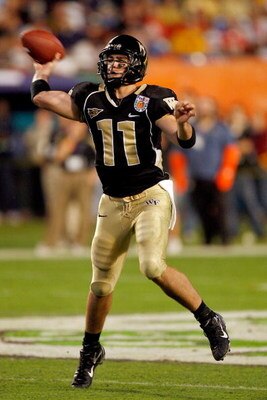 MIAMI GARDENS, FL - JANUARY 02:  Riley Skinner #11 of the Wake Forest Demon Deacons looks to pass against the Louisville Cardinals during the 2007 FedEx Orange Bowl at Dolphin Stadium on January 2, 2007 in Miami Gardens, Florida.  (Photo by Eliot J. Schec