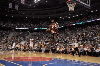 AUBURN HILLS, MI - APRIL 26:  LeBron James #23 of the Cleveland Cavaliers goes for the dunk against the Detroit Pistons in Game Four of the Eastern Conference Quarterfinals during the 2009 NBA Playoffs at the Palace of Auburn Hills on April 26, 2009 in Au