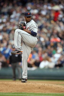 SEATTLE - APRIL 18:  Edwin Jackson #36 of the Detroit Tigers pitches during the game against the Seattle Mariners on April 18, 2009 at Safeco Field in Seattle, Washington. (Photo by Otto Greule Jr/Getty Images)