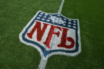 DENVER - SEPTEMBER 16:  Detail view of a logo of the National Football League is painted on the field as the Denver Broncos defeated the Oakland Raiders 23-20 in overtime during week two NFL action at Invesco Field at Mile High on September 16, 2007 in De