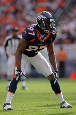 DENVER - OCTOBER 05:  Linebacker Boss Bailey #97 of the Denver Broncos defends against the Tampa Bay Buccaneers during NFL action on October 5, 2008 in Denver, Colorado. The Broncos defeated the Buccaneers 16-13.  (Photo by Doug Pensinger/Getty Images)