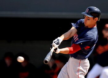 FORT LAUDERDALE, FL - MARCH 2:  Jacoby Elsbury of the Boston Red Sox bats against the Baltimore Orioles during a spring training game at Fort Lauderdale Stadium on March 2, 2009 in Fort Lauderdale, Florida. (Photo by Rob Tringali/Getty Images)