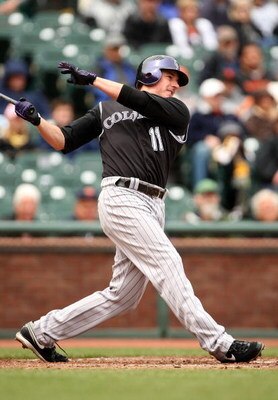 SAN FRANCISCO - MAY 02:  Brad Hawpe #11 of the Colorado Rockies bats against the San Francisco Giants on May 2, 2009 at AT&T Park in San Francisco, California.  (Photo by Ezra Shaw/Getty Images)