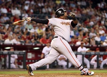 PHOENIX - JUNE 11:  Pablo Sandoval #48 of the San Francisco Giants at bat during the major league baseball game against the Arizona Diamondbacks at Chase Field on June 11, 2009 in Phoenix, Arizona. The Diamondbacks defeated the Giants 2-1.  (Photo by Chri