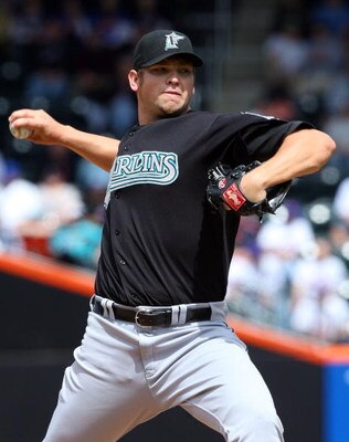NEW YORK - APRIL 29:  Josh Johnson #55 of the Florida Marlins throws a pitch against the New York Mets on April 29, 2009 at Citi Field in the Flushing neighborhood of the Queens borough of New York City. The Marlins defeated the Mets 4-3.  (Photo by Jim M