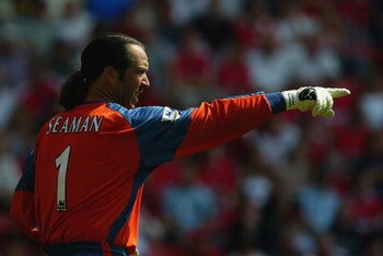 LONDON - AUGUST 17:  David Seaman of Manchester City in action during the FA Barclaycard Premiership match between Charlton Athletic and Manchester City on August 17, 2003 at The Valley in London, England.  Manchester City won the match 3-0.  (Photo by Ph