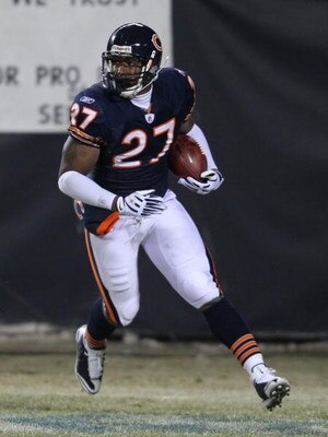 CHICAGO - DECEMBER 22: Kevin Jones #27 of the Chicago Bears runs a punted ball into the end zone during a game against the Green Bay Packers on December 22, 2008 at Soldier Field in Chicago, Illinois. The Bears defeated the Packers 20-17 in overtime. (Pho