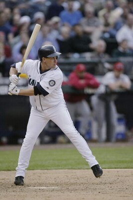 SEATTLE - MAY 4:  Bret Boone #29 of the Seattle Mariners bats against the Los Angeles Angels of Anaheim during the game on May 4, 2005 at Safeco Field in Seattle, Washington.  (Photo by Otto Greule Jr/Getty Images)