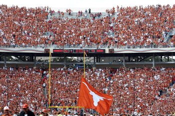 DALLAS - OCTOBER 11:  The scoreboard after the Texas Longhorns defeated the Oklahoma Sooners 45-35 at the Cotton Bowl on October 11, 2008 in Dallas, Texas.  (Photo by Ronald Martinez/Getty Images)