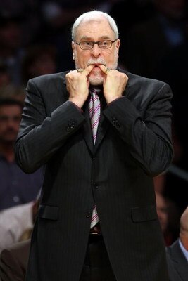 LOS ANGELES, CA - JUNE 12:  Head coach Phil Jackson of the Los Angeles Lakers whistles while taking on the Boston Celtics in Game Four of the 2008 NBA Finals on June 12, 2008 at Staples Center in Los Angeles, California. NOTE TO USER: User expressly ackno