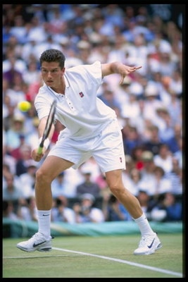 7 Jul 1996:  Richard Krajicek of the Netherlands in action in the mens singles final against Malivai Washington of the USA during   the Wimbledon tennis championships at the all England Club in London, England.Mandatory Credit: Allsport UK
