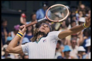 Jun 1977:  Bjorn Borg of Sweden in action during the Wimbledon Championships at the all England club in London.                Mandatory Credit: Allsport UK