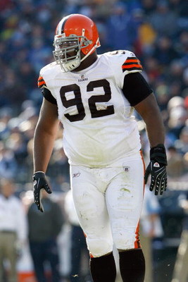 NASHVILLE, TN - DECEMBER 7: Shaun Rogers #92 of the Cleveland Browns walks on the field during the game against the Tennessee Titans on December 7, 2008 at LP Field in Nashville, Tennessee. (Photo by Kevin C. Cox/Getty Images)