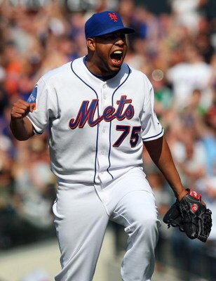 NEW YORK - APRIL 18:  Francisco Rodriguez #75 of the New York Mets celebrates after the final out against the Milwaukee Brewers on April 18, 2009 at Citi Field in the Flushing neighborhood of the Queens borough of New York City. The Mets defeated the Brew