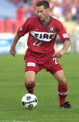 9 Jun 2001:  Eric Wynalda #22 of the Chicago Fire dribbles down field during the match against the Columbus Crew at Soldier Field in Chicago, Illinois. The Fire defeated the Crew 1-0. DIGITAL IMAGE Mandatory Credit: Jonathan Daniel/ALLSPORT