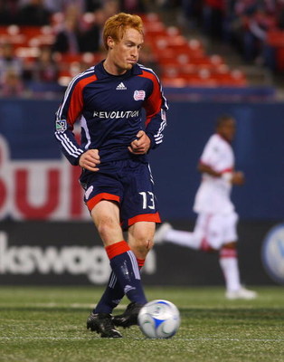 EAST RUTHERFORD, NJ - MARCH 28: Jeff Larentowicz #13 of the New England Revolution plays against the New York Red Bulls at Giants Stadium in the Meadowlands on March 28, 2009 in East Rutherford, New Jersey. The Red Bulls tied the Revolution 1-1. (Photo b