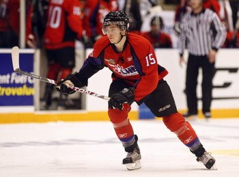 OSHAWA, ON - JANUARY 14:  Scott Glennie #15 of Team Orr skates in the 2009 Home Hardware CHL/NHL Top Prospects Game against Team Cherry on Wednesday January 14, 2009 at the General Motors Centre in Oshawa, Ontario. Team Orr defeated Team Cherry 6-1. (Phot