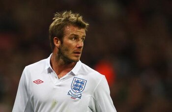 LONDON - MARCH 28:  David Beckham of England looks on as he makes his 109th international appearance passing the record of 1966 World Cup winning captain Bobby Moore during the International Friendly match between England and Slovakia at Wembley Stadium o