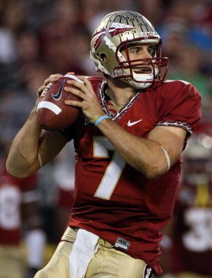 ORLANDO, FL - DECEMBER 27:  Christian Ponder #7 of the Florida State Seminoles attempts a pass during the Champs Bowl against the Wisconsin Badgers on December 27, 2008 at the Citrus Bowl in Orlando, Florida.  (Photo by Sam Greenwood/Getty Images)