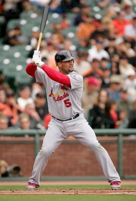 SAN FRANCISCO - MAY 31:  Albert Pujols #5 of the St. Louis Cardinals bats against the San Francisco Giants at AT&T Park on May 31, 2009 in San Francisco, California.  (Photo by Ezra Shaw/Getty Images)