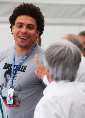 NEVERS, FRANCE - JUNE 22:  Brazilian footballer Ronaldo (L) meets F1 supremo Bernie Ecclestone before the French Formula One Grand Prix at the Circuit de Nevers Magny-Cours on June 22, 2008 in Nevers, France.  (Photo by Mark Thompson/Getty Images)