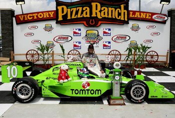 NEWTON, IA - JUNE 21:  Dario Franchitti driver of the #10 TOM TOM Target Chip Ganassi Racing Dallara Honda celebrates winning the IRL Indycar Series Iowa Corn Indy 250 on June 21, 2009 at the Iowa Speedway in Newton,Iowa.  (Photo by Darrell Ingham/Getty I