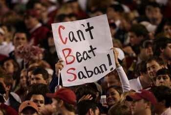 TUSCALOOSA, AL - NOVEMBER 29: Alabama fans show their support as the Alabama Crimson Tide take on the Auburn Tigers at Bryant-Denny Stadium on November 29, 2008 in Tuscaloosa, Alabama. Alabama defeated Auburn 36-0.  (Photo by Doug Benc/Getty Images)