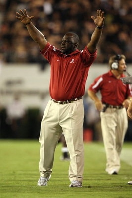 ATHENS, GA - SEPTEMBER 27:  Assitant running back coach Sedrick Irvin of the Alabama Crimson Tide celebrates after the Crimson Tide scored a touchdown in the fourth quarter against the Georgia Bulldogs at Sanford Stadium on September 27, 2008 in Athens, G
