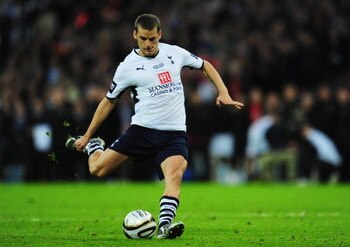 LONDON - MARCH 01:  David Bentley of Tottenham Hotspur misses a penalty in the shoot out during the Carling Cup Final match between Manchester United and Tottenham Hotspur at Wembley Stadium on March 1, 2009 in London, England.  (Photo by Mike Hewitt/Gett
