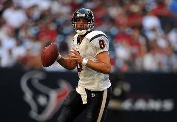 HOUSTON - OCTOBER 19:  Quarterback Matt Schaub #8 of the Houston Texans during play against the Detroit Lions at Reliant Stadium on October 19, 2008 in Houston, Texas.  (Photo by Ronald Martinez/Getty Images)