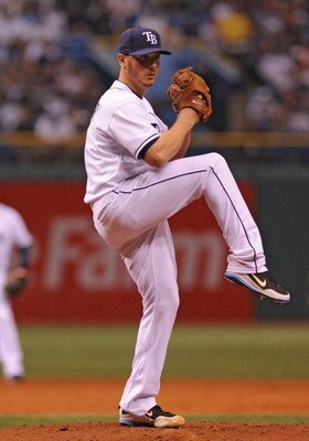 ST. PETERSBURG, FL - APRIL 13: Pitcher Scott Kazmir #19 of the Tampa Bay Rays starts against the New York Yankees April 13, 2009 in St. Petersburg, Florida.  (Photo by Al Messerschmidt/Getty Images)
