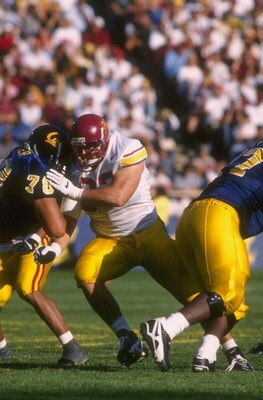 7 Oct 1995:  Defensive tackle Matt Keneley of the Southern California Trojans #92 works against offensive lineman Drake Parker of the California Golden Bears during a game at Memorial Stadium in Berkeley, California.  USC won the game, 26-16. Mandatory Cr