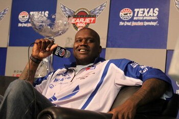 FORT WORTH, TX - JUNE 06:  NBA All-Star Shaquille O'Neal speaks at a press conference prior to the IRL IndyCar Series Bombardier Learjet 550k on June 6, 2009 at Texas Motor Speedway in Fort Worth, Texas.  (Photo by Tom Pennington/Getty Images)