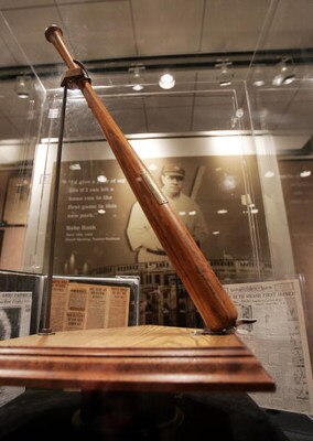NEW YORK - NOVEMBER 23:  The bat which Babe Ruth used to hit the first home run in Yankee Stadium is seen at a Sotheby's preview of a baseball memorabilia sale titled 'The Babe Comes Home' November 23, 2004 in New York City. The sale will feature importan